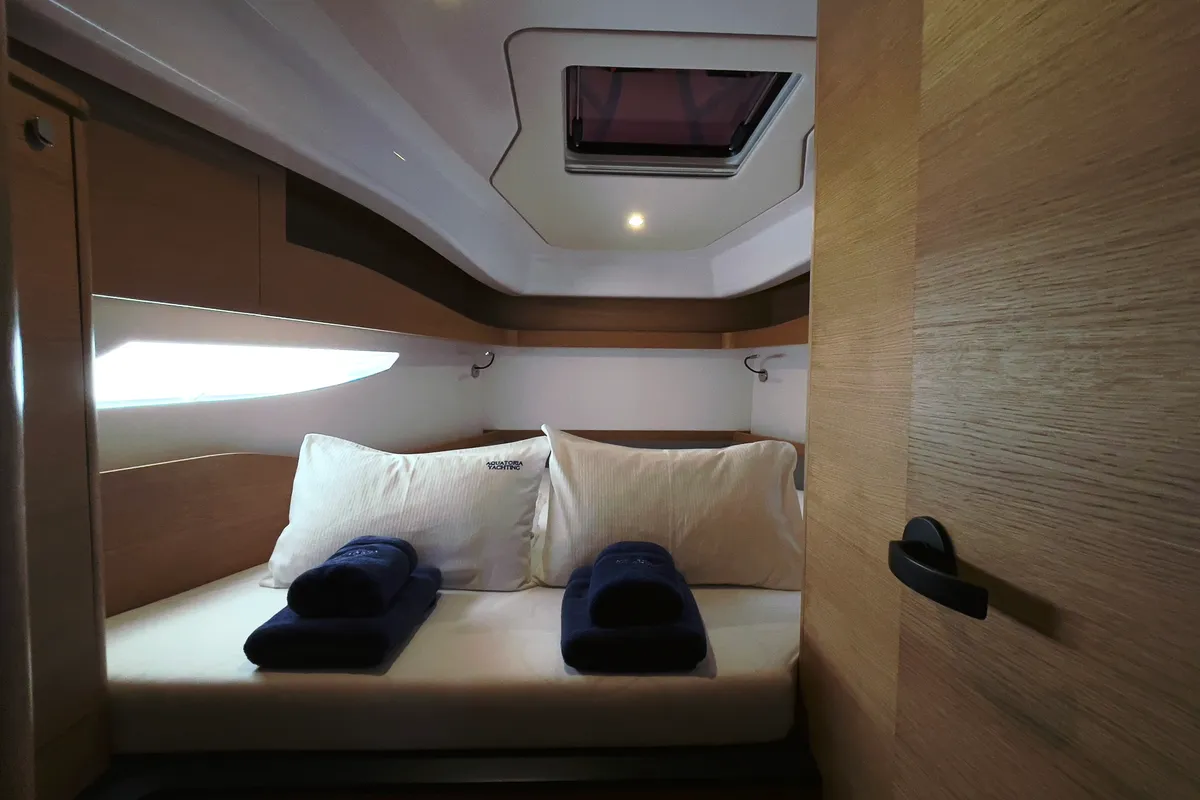 Cabin on Odin, a Elan E6 sailboat at Pirovac, Croatia