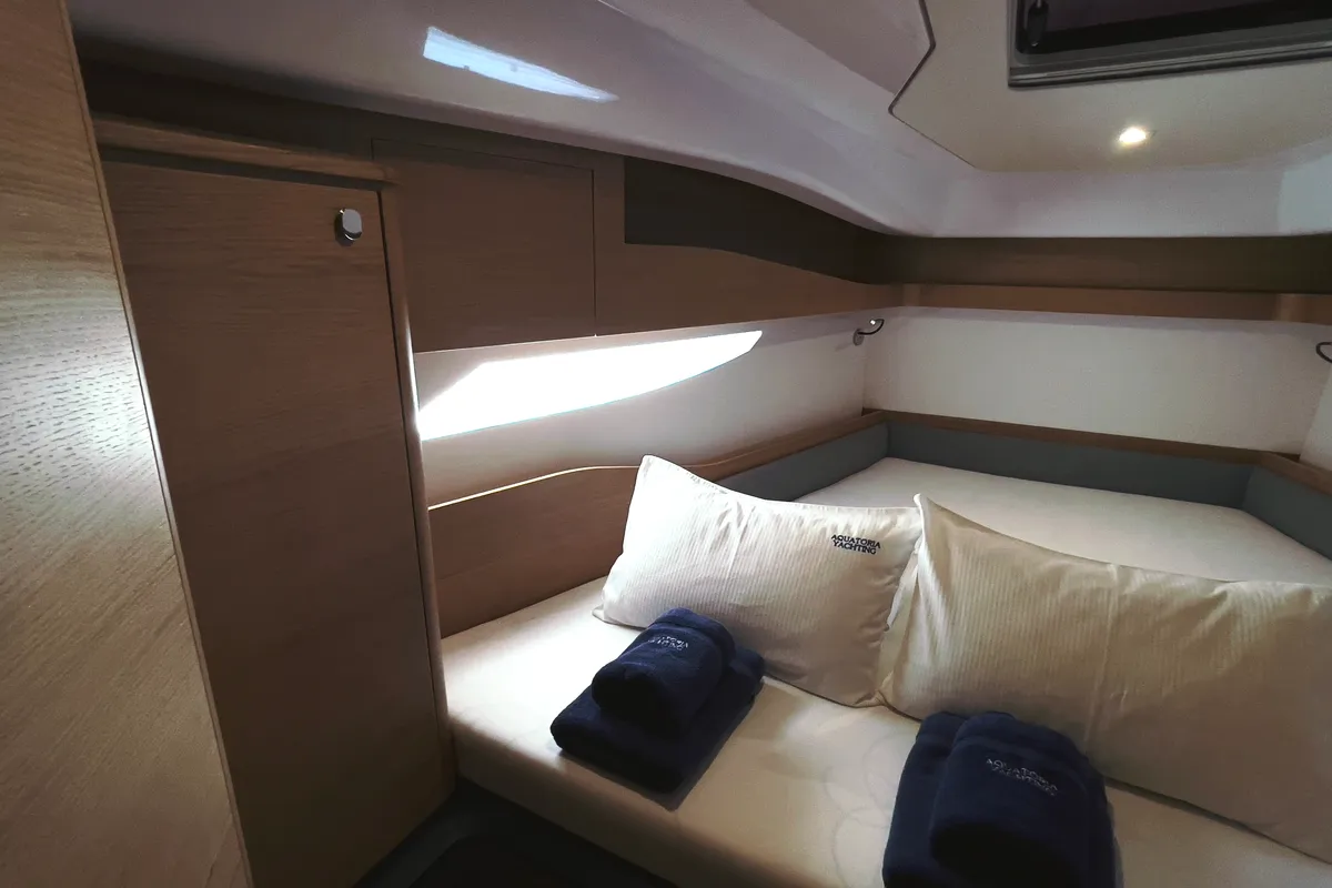 Cabin on Odin, a Elan E6 sailboat at Pirovac, Croatia