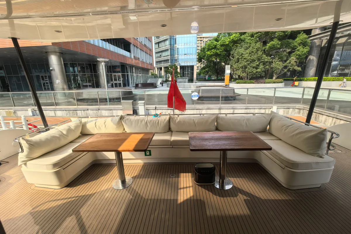 Deck of Andaman Discovery 5, a Mazarin 55 catamaran at Mai Khao, Thailand