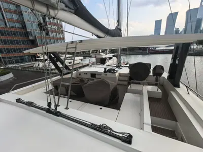 Deck of Andaman Discovery 5, a Mazarin 55 catamaran at Mai Khao, Thailand