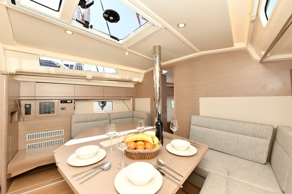 Salon of Lauda, a Hanse 418 sailboat at Fethiye, Turkey
