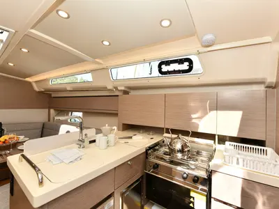 Galley of Lauda, a Hanse 418 sailboat at Fethiye, Turkey