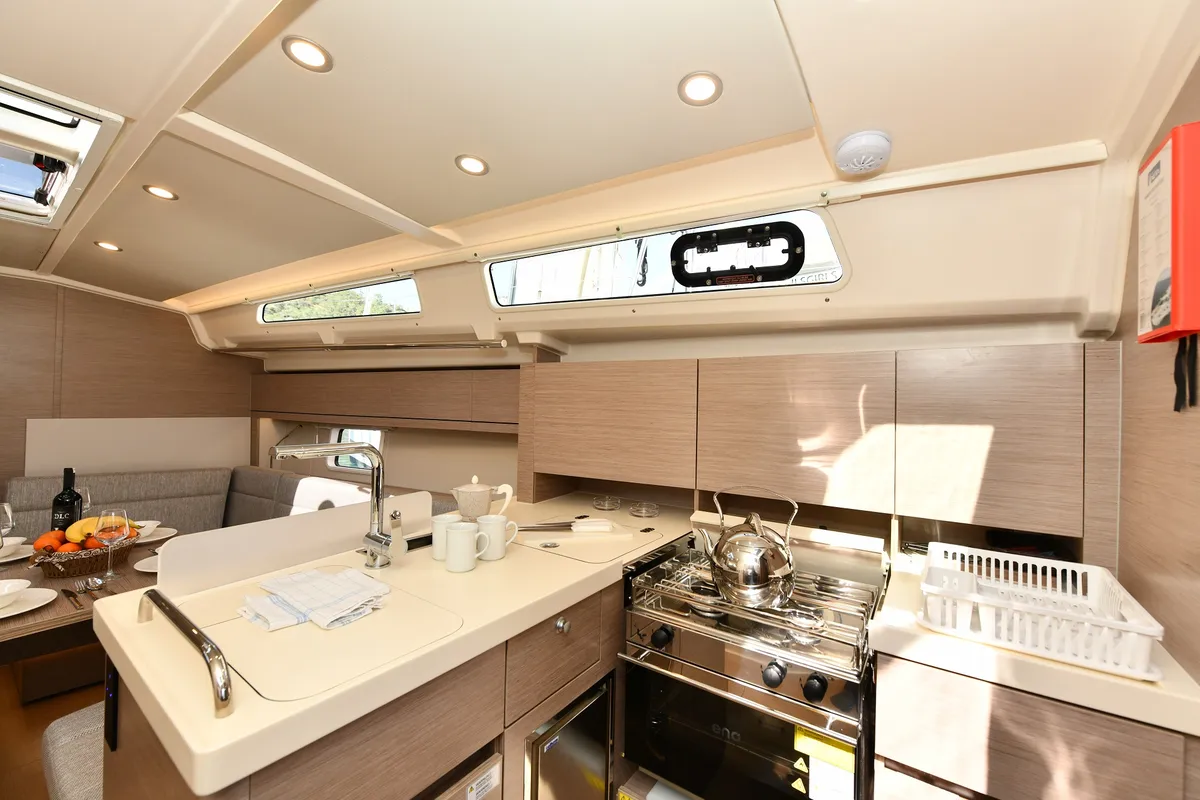 Galley of Lauda, a Hanse 418 sailboat at Fethiye, Turkey