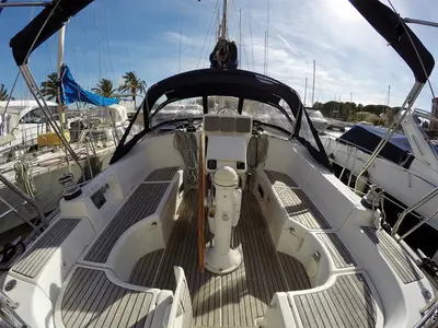 Cockpit of L'Alliance, a Beneteau Oceanis 423 sailboat at Hyères, France