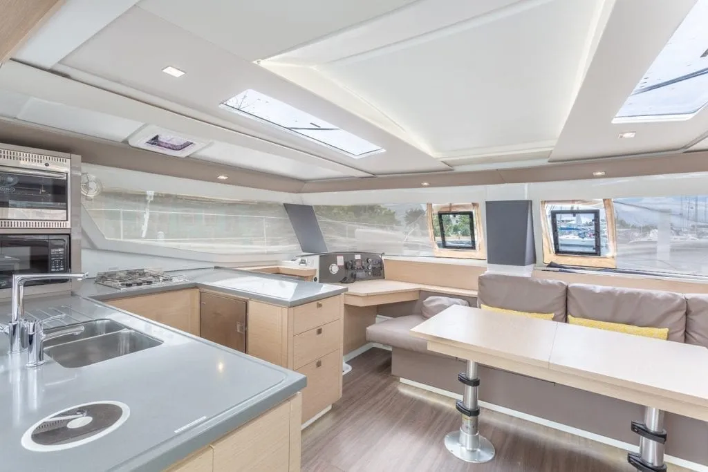 Galley of Altair, a Fountaine Pajot Helia 44 catamaran at Ribishi, Saint Vincent and the Grenadines
