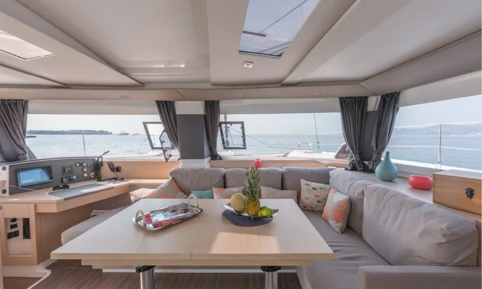 Salon of Altair, a Fountaine Pajot Helia 44 catamaran at Ribishi, Saint Vincent and the Grenadines