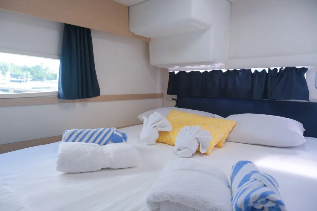 Cabin on Altair, a Fountaine Pajot Helia 44 catamaran at Ribishi, Saint Vincent and the Grenadines