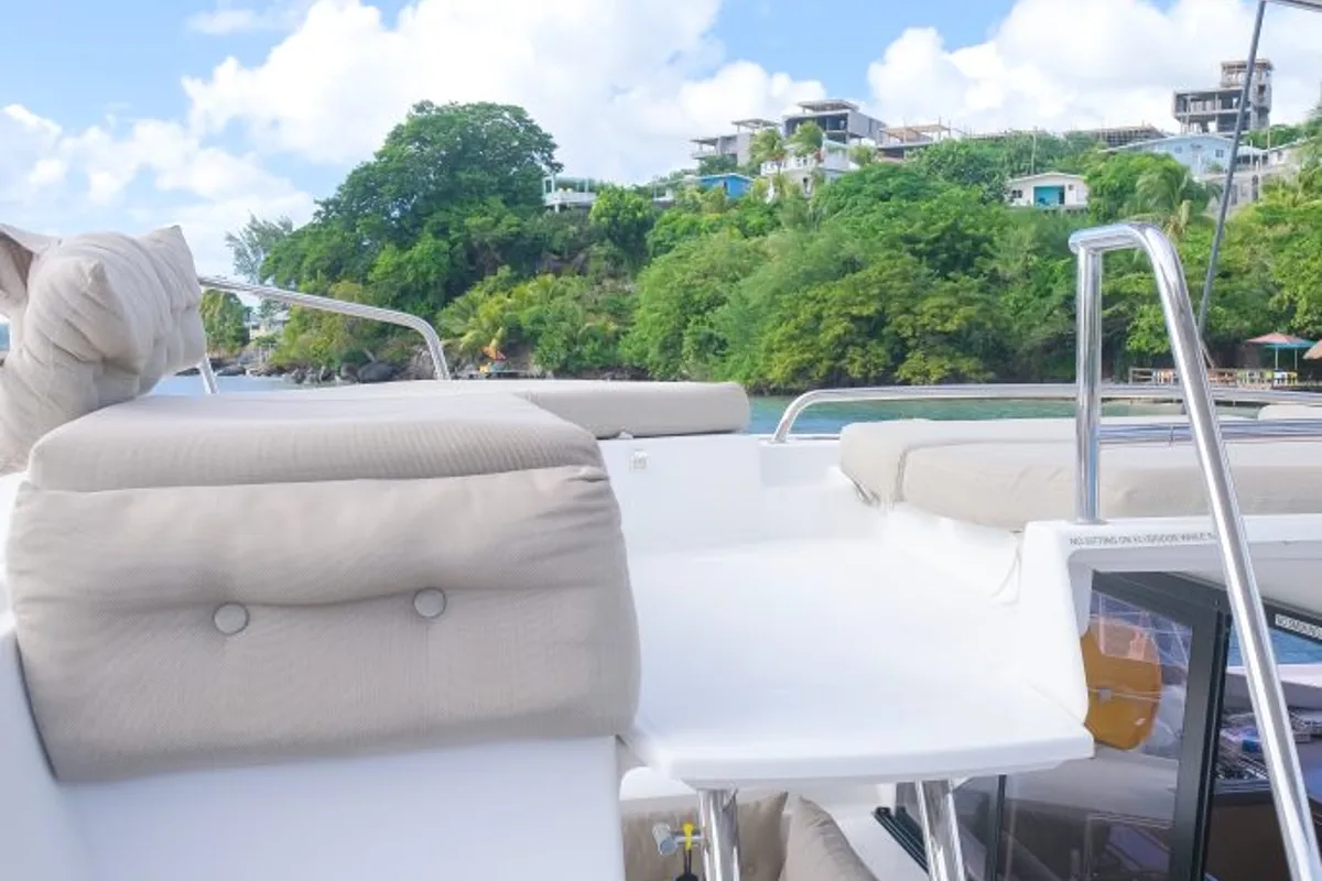 Deck of Altair, a Fountaine Pajot Helia 44 catamaran at Ribishi, Saint Vincent and the Grenadines