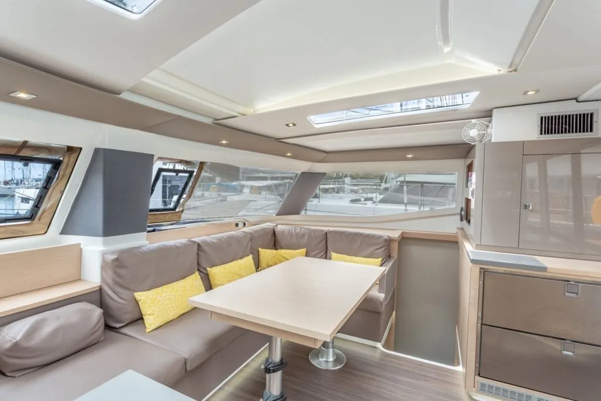 Salon of Altair, a Fountaine Pajot Helia 44 catamaran at Ribishi, Saint Vincent and the Grenadines