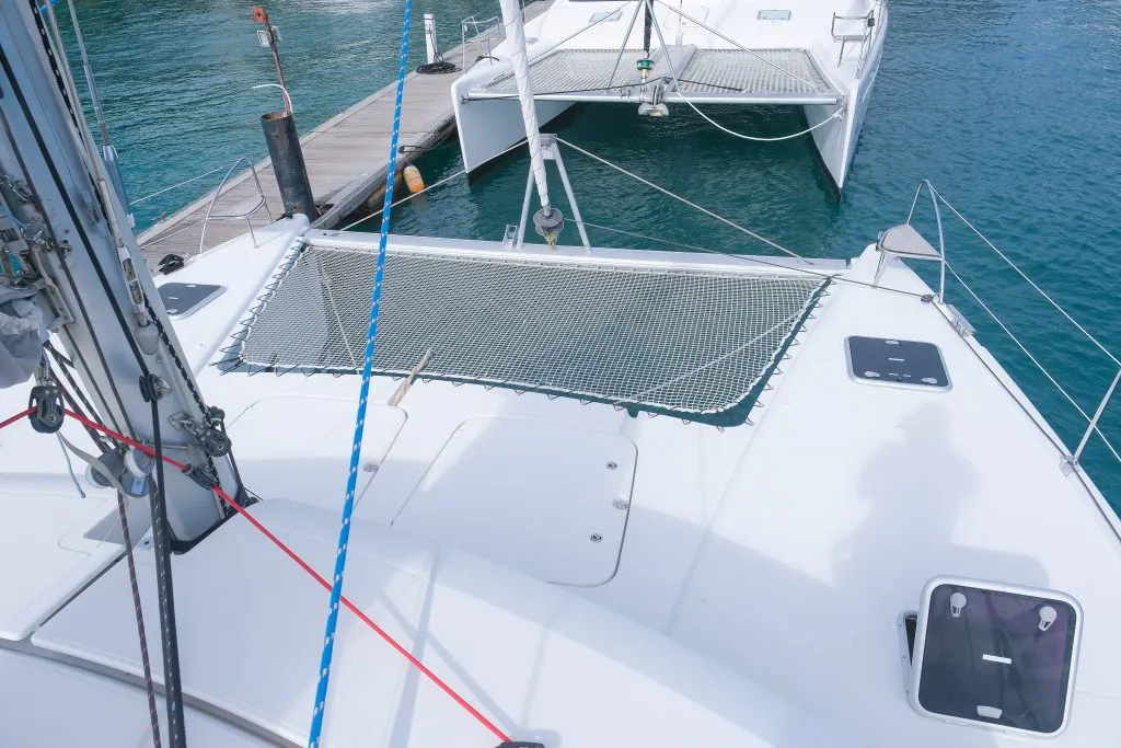 Deck of Altair, a Fountaine Pajot Helia 44 catamaran at Ribishi, Saint Vincent and the Grenadines
