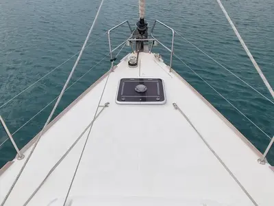 Deck of Thoe, a Jeanneau Sun Odyssey 469 sailboat at Volos Municipality, Greece