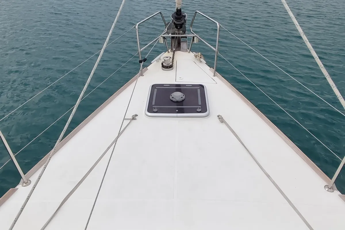 Deck of Thoe, a Jeanneau Sun Odyssey 469 sailboat at Volos Municipality, Greece