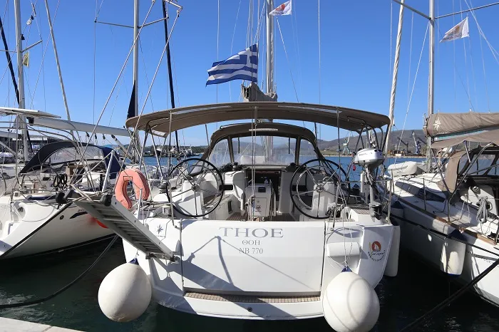 Cockpit of Thoe, a Jeanneau Sun Odyssey 469 sailboat at Volos Municipality, Greece