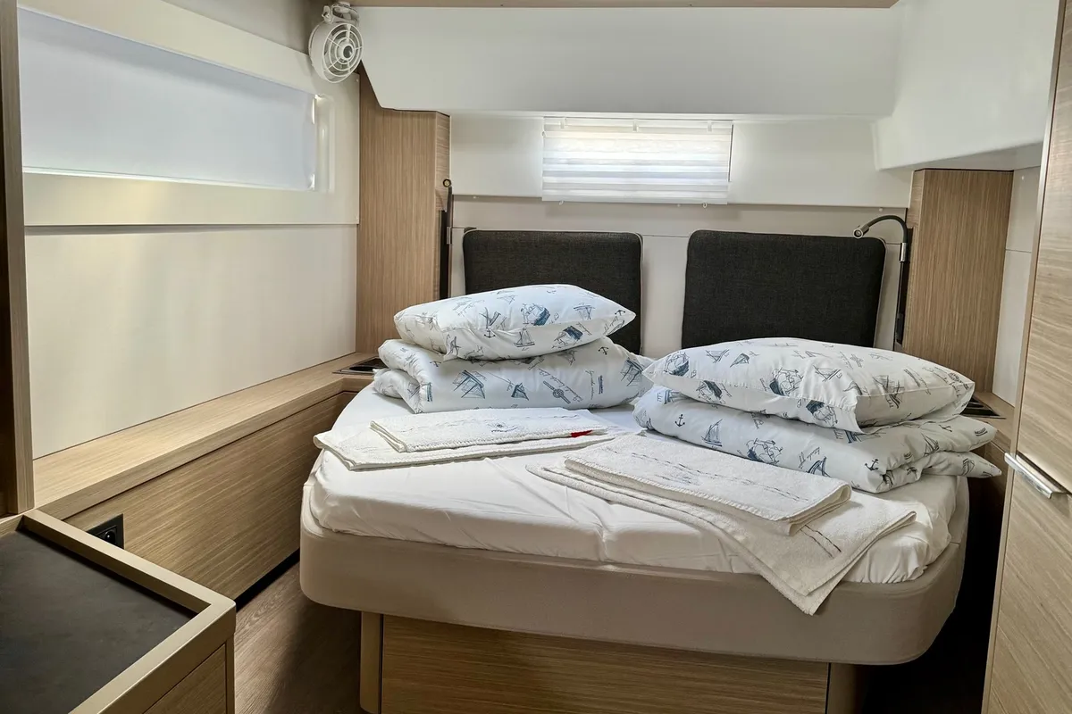 Cabin on Hevea, a Lagoon 46 OW catamaran at Grad Kaštela, Croatia