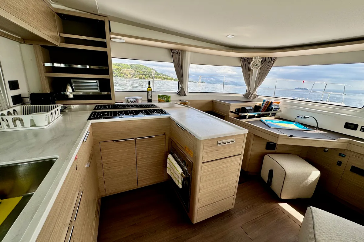 Galley of Hevea, a Lagoon 46 OW catamaran at Grad Kaštela, Croatia