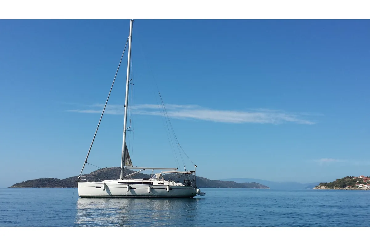 Exterior view of Dionysis, a Bavaria Cruiser 41 sailboat at Athens, Greece