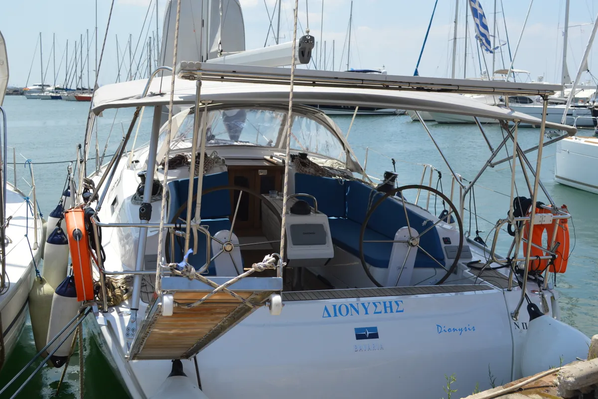 Cockpit of Dionysis, a Bavaria Cruiser 41 sailboat at Athens, Greece