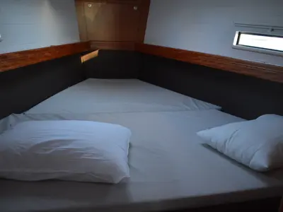Cabin on Dionysis, a Bavaria Cruiser 41 sailboat at Athens, Greece