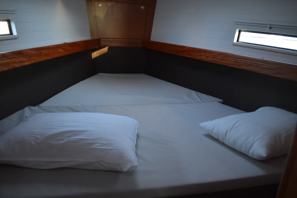 Cabin on Dionysis, a Bavaria Cruiser 41 sailboat at Athens, Greece