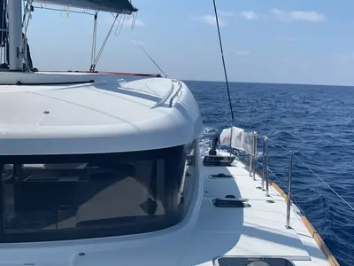 Deck of Samana, a Lagoon 40 catamaran at Capo d'Orlando, Italy