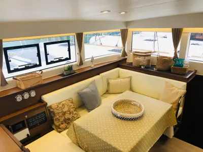 Salon of Samana, a Lagoon 40 catamaran at Capo d'Orlando, Italy