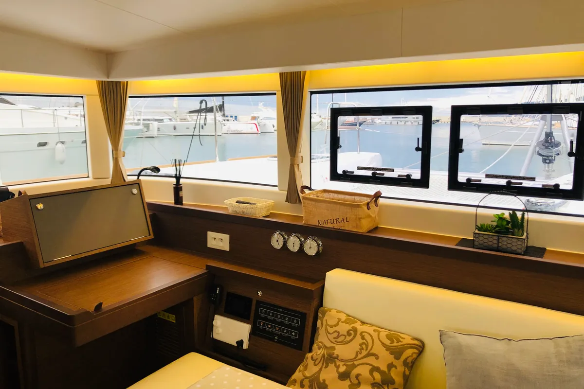 Salon of Samana, a Lagoon 40 catamaran at Capo d'Orlando, Italy