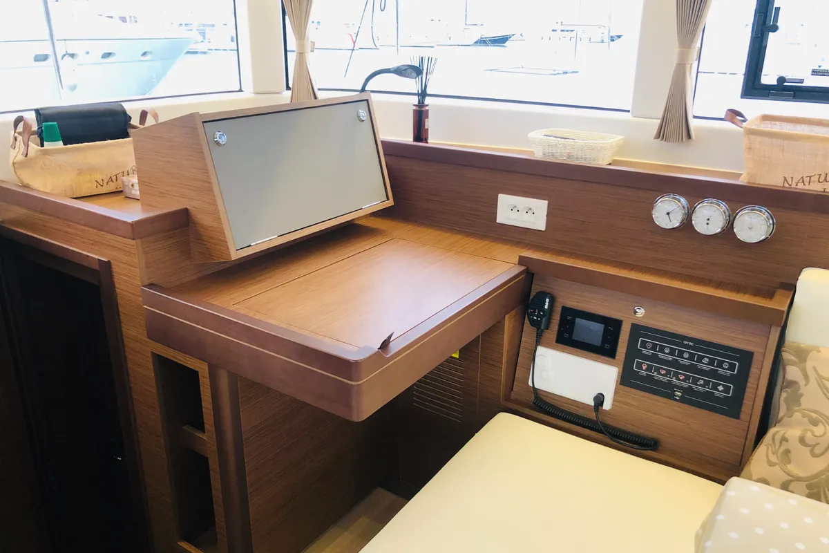 Salon of Samana, a Lagoon 40 catamaran at Capo d'Orlando, Italy