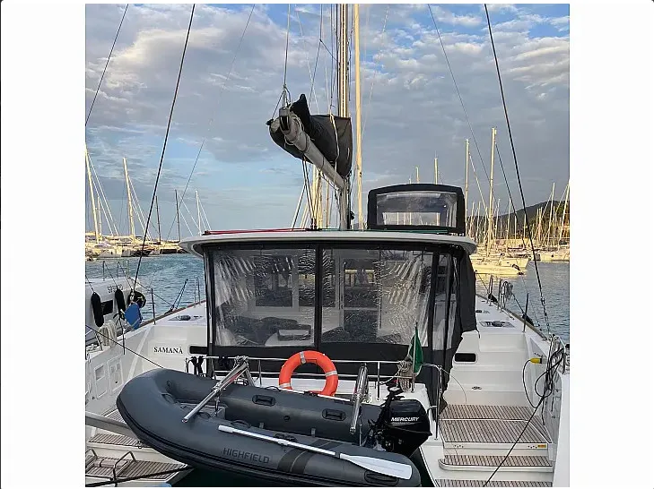 Exterior view of Samana, a Lagoon 40 catamaran at Capo d'Orlando, Italy