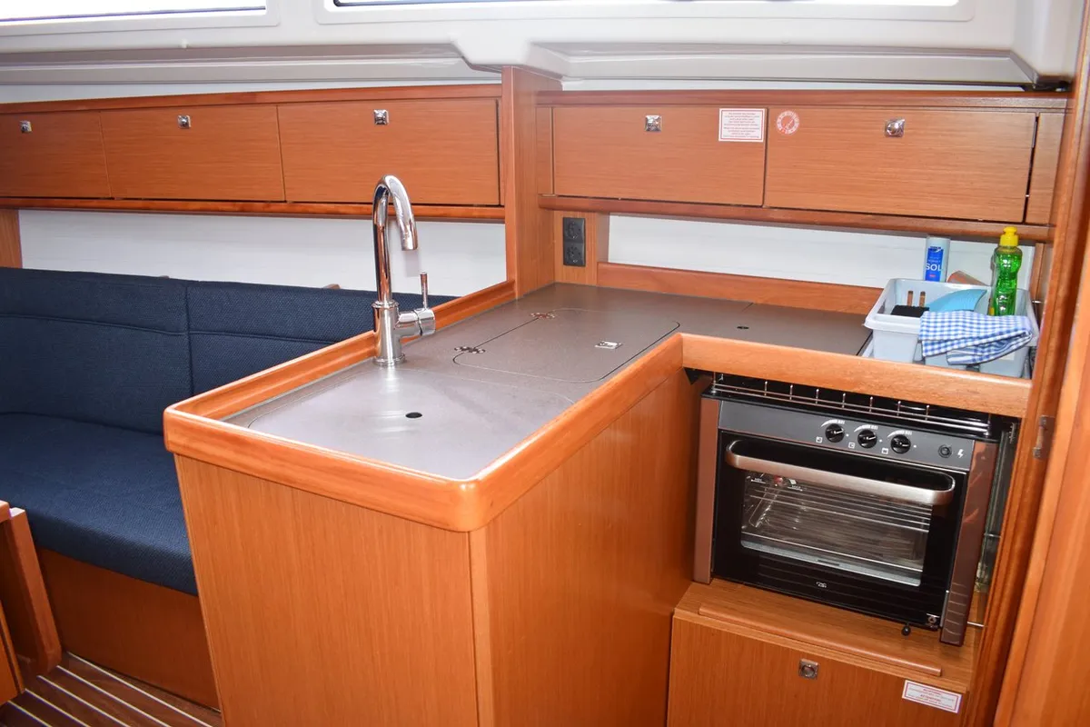 Galley of Studena, a Bavaria Cruiser 34 sailboat at Grad Kaštela, Croatia