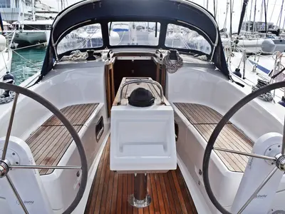 Cockpit of Studena, a Bavaria Cruiser 34 sailboat at Grad Kaštela, Croatia