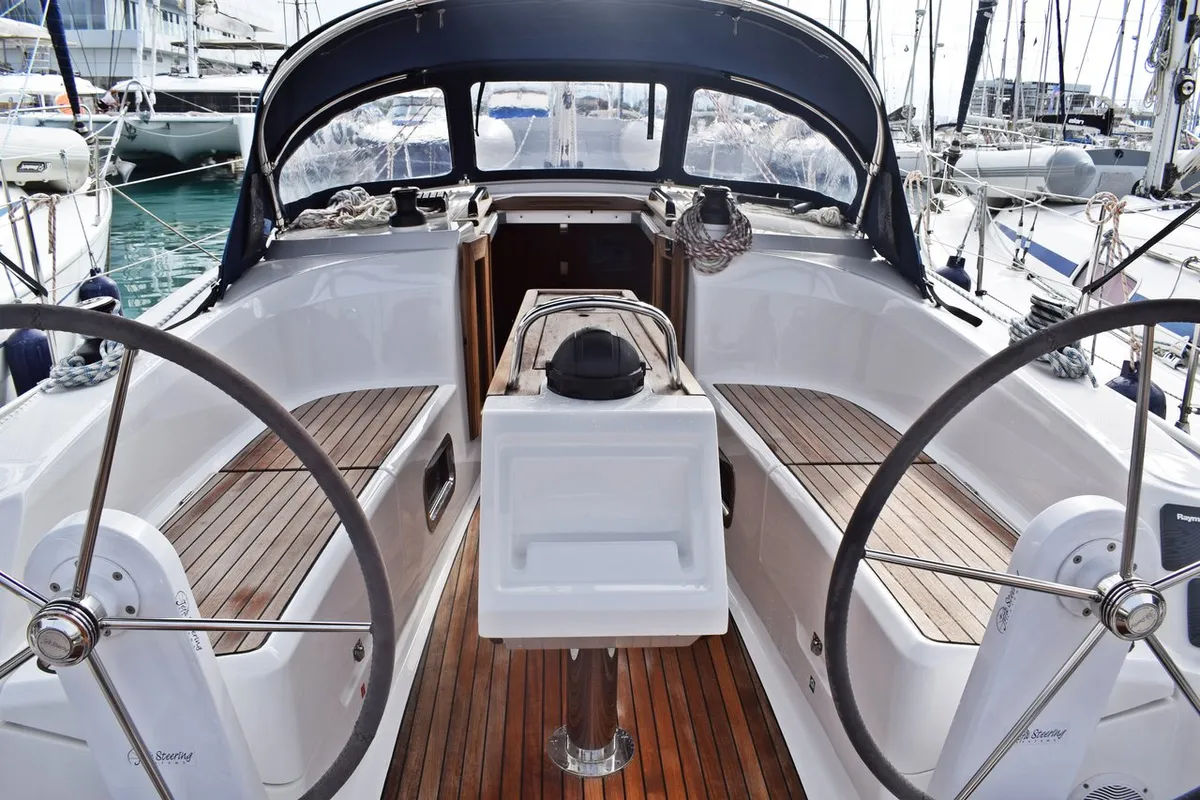 Cockpit of Studena, a Bavaria Cruiser 34 sailboat at Grad Kaštela, Croatia
