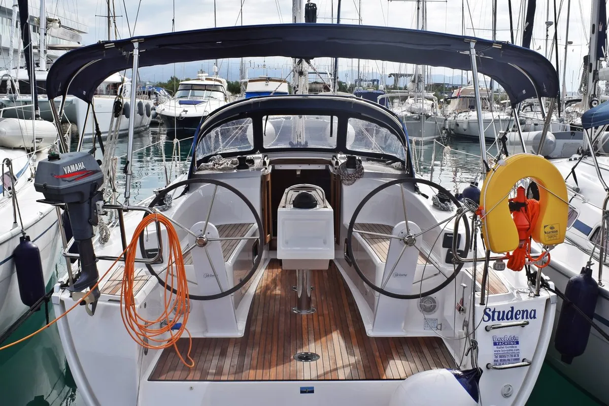 Deck of Studena, a Bavaria Cruiser 34 sailboat at Grad Kaštela, Croatia