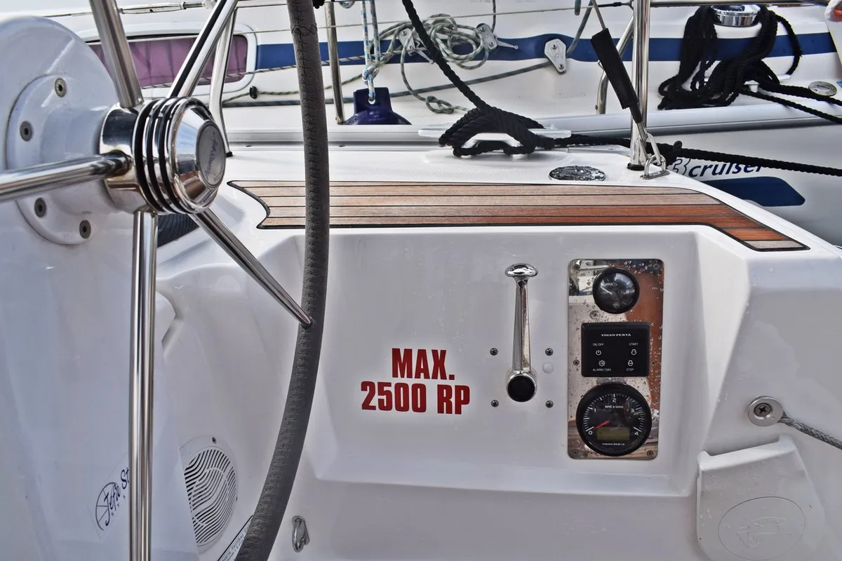 Studena, a Bavaria Cruiser 34 sailboat at Grad Kaštela, Croatia
