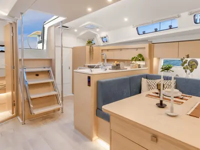 Salon of Hanse 410, a sailboat at Capo d'Orlando, Italy
