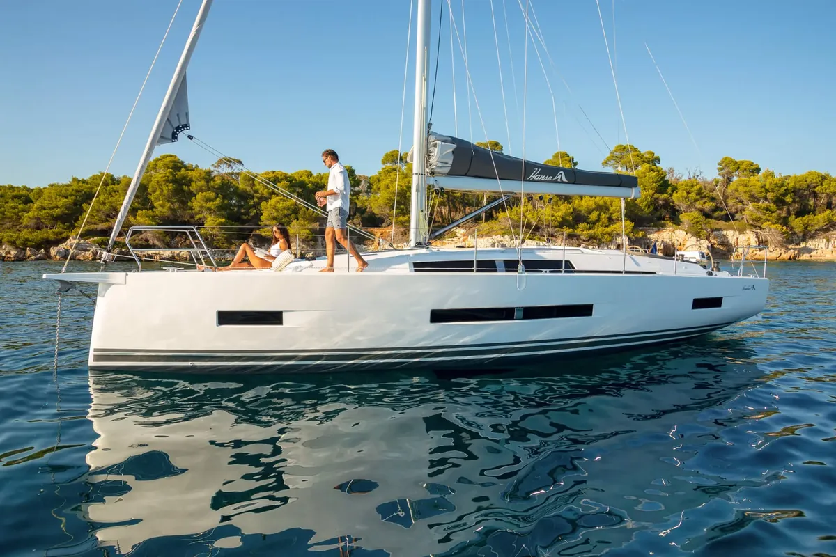 Exterior view of Hanse 410, a sailboat at Capo d'Orlando, Italy