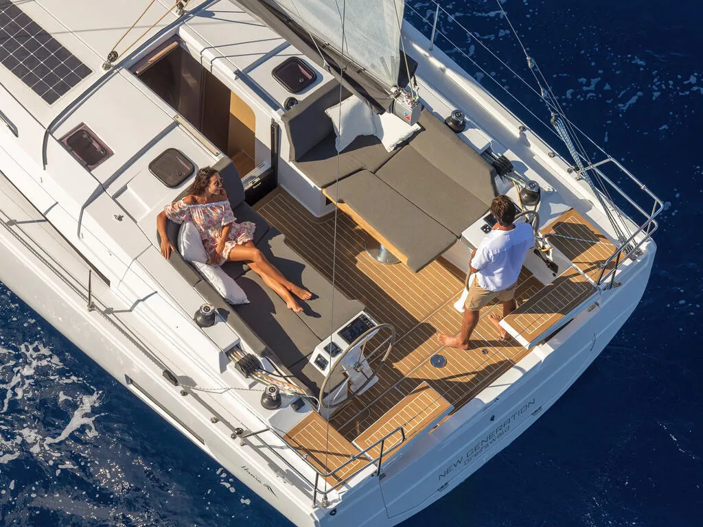 Deck of Hanse 410, a sailboat at Capo d'Orlando, Italy