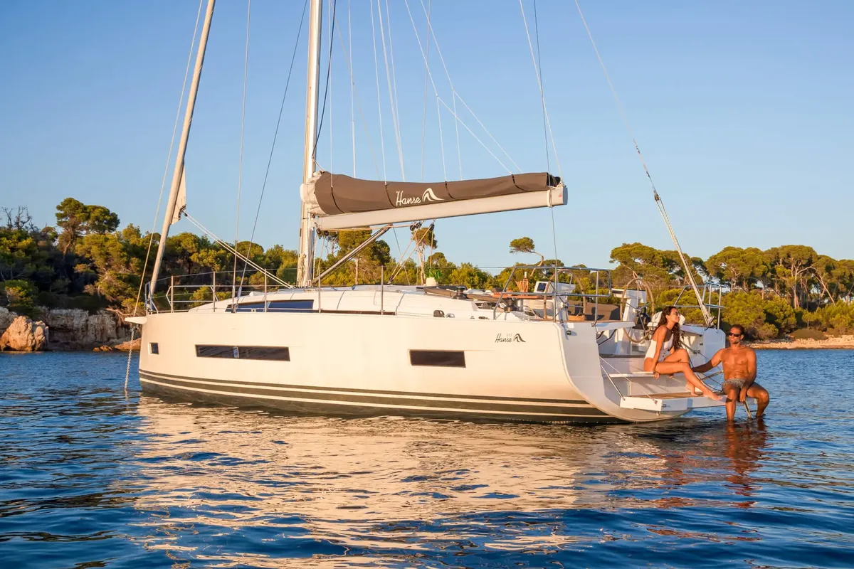Exterior view of Hanse 410, a sailboat at Capo d'Orlando, Italy