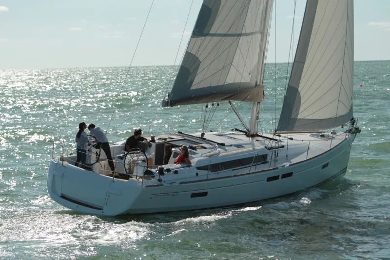 Exterior view of Alexandra, a Jeanneau Sun Odyssey 469 sailboat at Athens, Greece