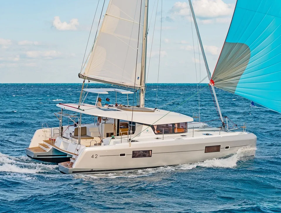 Exterior view of White Pearl, a Lagoon 42 catamaran at Volos, Greece