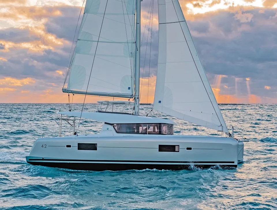 Head on White Pearl, a Lagoon 42 catamaran at Volos, Greece