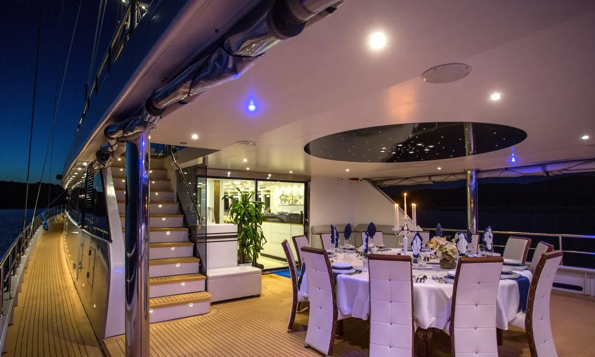 Deck of M/S Aurum Sky, a Odisej Ltd MS Custom Aurum Sky sailboat at Split, Croatia