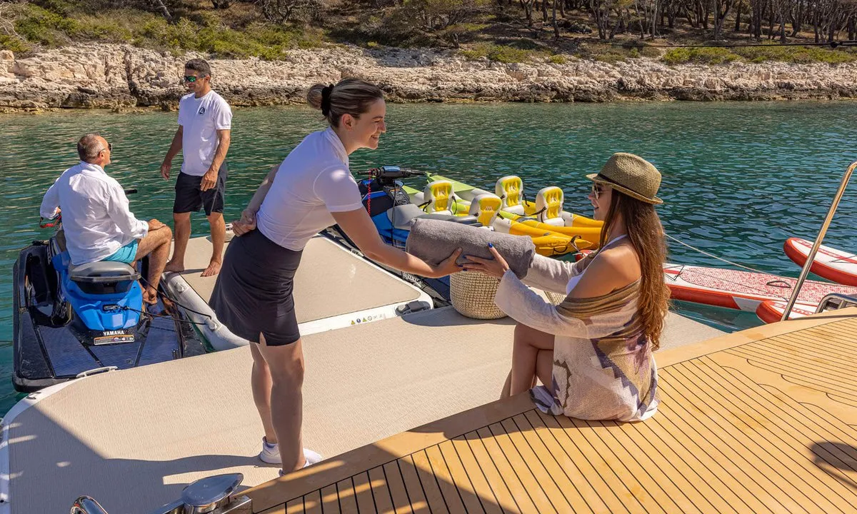 Deck of M/S Aurum Sky, a Odisej Ltd MS Custom Aurum Sky sailboat at Split, Croatia