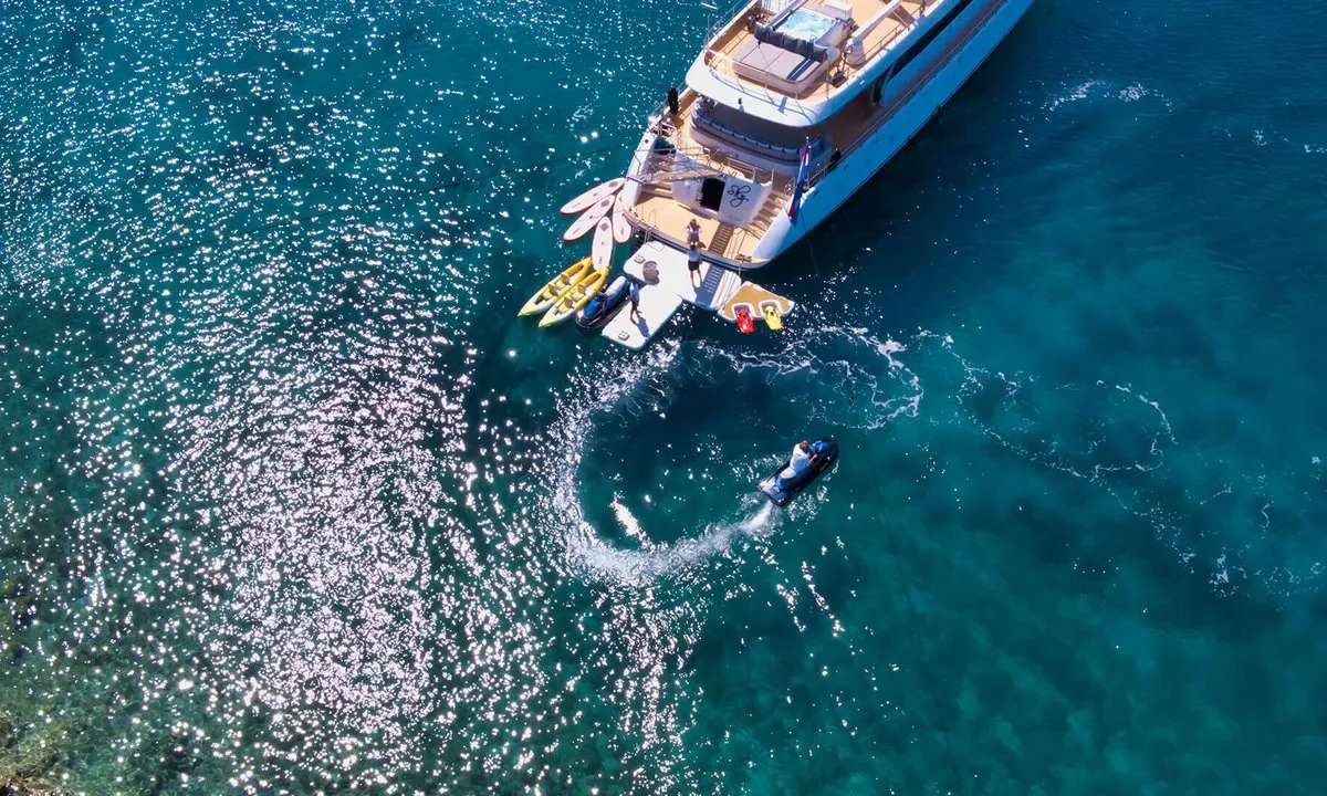 Deck of M/S Aurum Sky, a Odisej Ltd MS Custom Aurum Sky sailboat at Split, Croatia