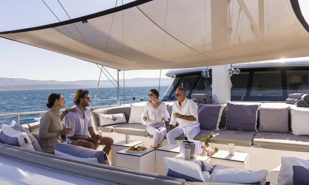 Deck of M/S Aurum Sky, a Odisej Ltd MS Custom Aurum Sky sailboat at Split, Croatia