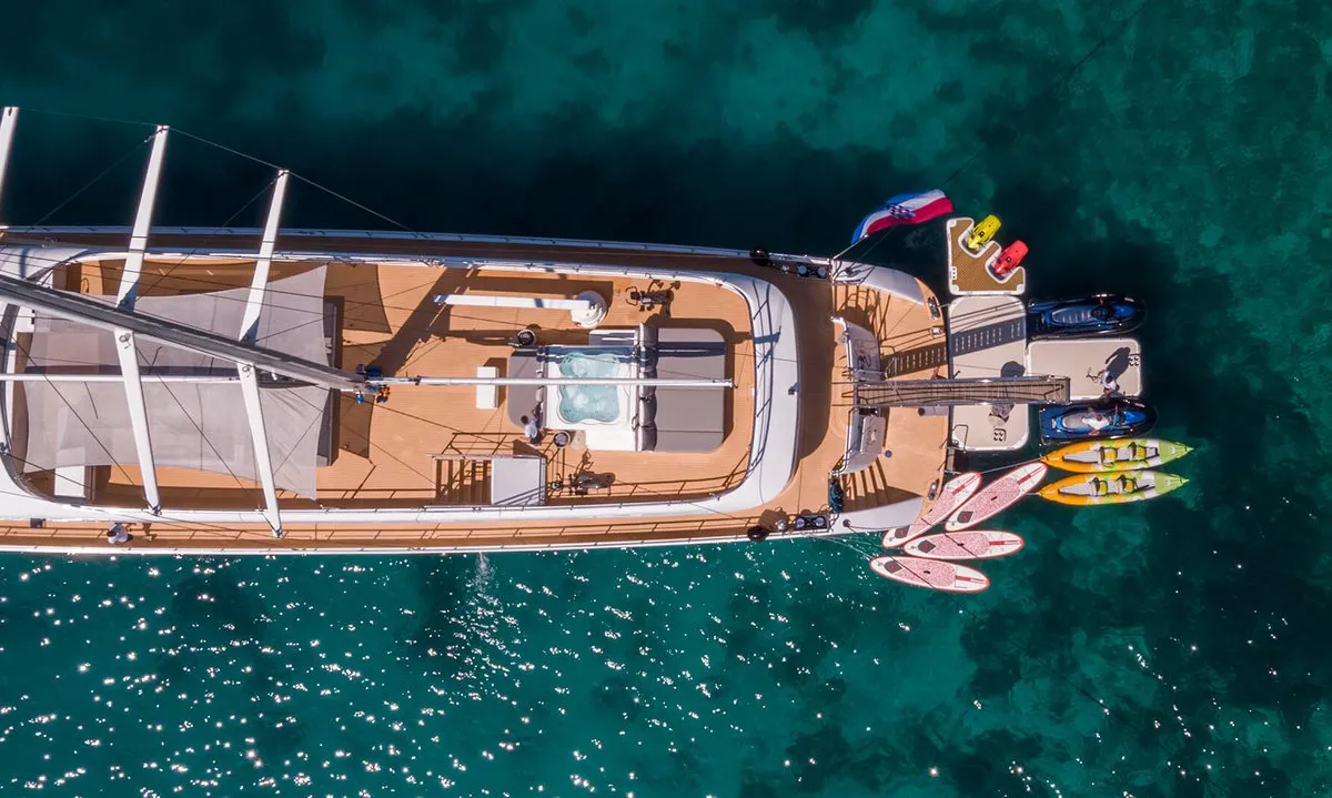 Deck of M/S Aurum Sky, a Odisej Ltd MS Custom Aurum Sky sailboat at Split, Croatia