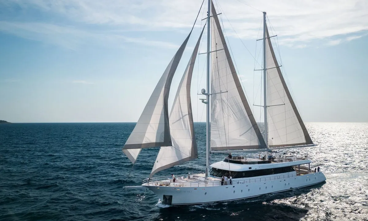 Exterior view of M/S Aurum Sky, a Odisej Ltd MS Custom Aurum Sky sailboat at Split, Croatia