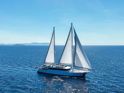 Exterior view of M/S Aurum Sky, a Odisej Ltd MS Custom Aurum Sky sailboat at Split, Croatia