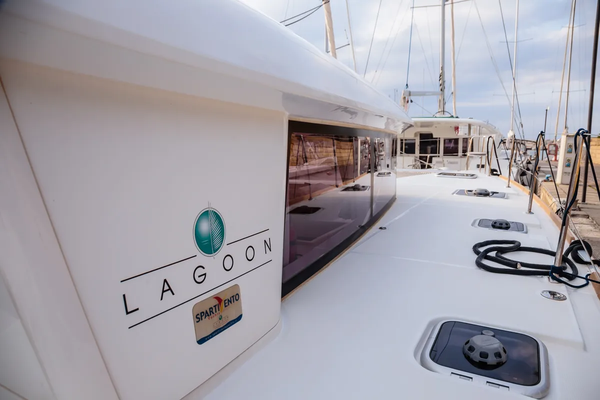 Deck of Adorable, a Lagoon 400 S2 catamaran at Tonnarella, Italy