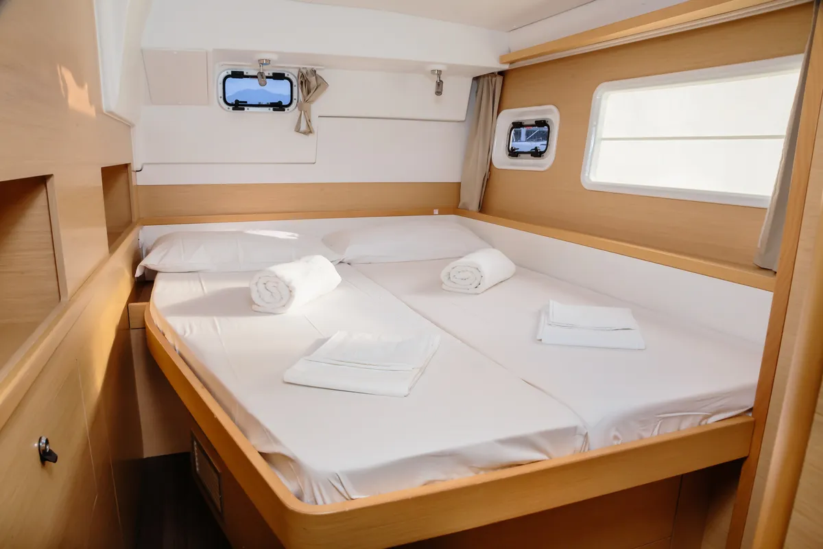 Cabin on Adorable, a Lagoon 400 S2 catamaran at Tonnarella, Italy