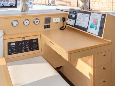 Cockpit of Adorable, a Lagoon 400 S2 catamaran at Tonnarella, Italy